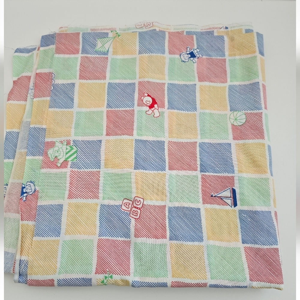 Vintage 80s Nursery Patchwork Fabric - Primary Colors & Toy Motifs - 2.7 Yards​